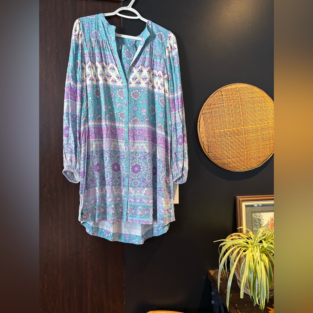 Spell Boho Tunic Dress in Turquoise and Lavender Floral Print